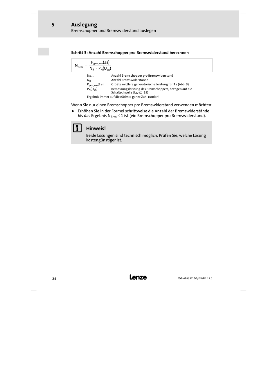 Auslegung, Hinweis | Lenze EMB9352−C User Manual | Page 24 / 174