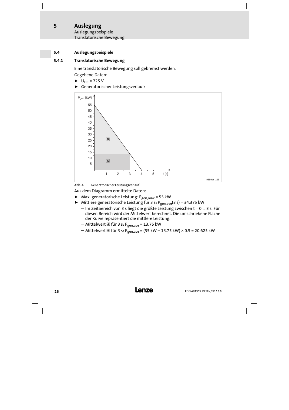 Auslegungsbeispiele, Translatorische bewegung, Auslegung | Lenze EMB9352−C User Manual | Page 26 / 174