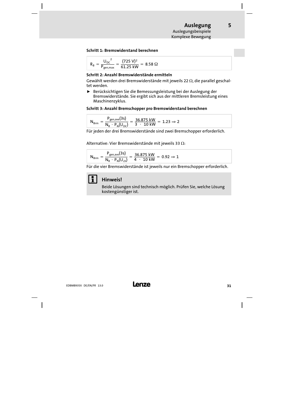 Auslegung, Hinweis | Lenze EMB9352−C User Manual | Page 31 / 174
