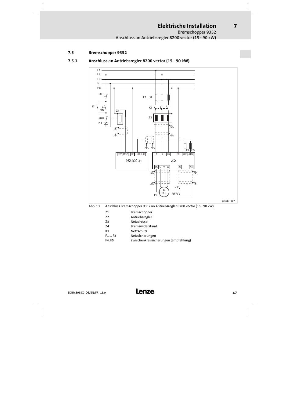 Bremschopper 9352, Elektrische installation | Lenze EMB9352−C User Manual | Page 47 / 174