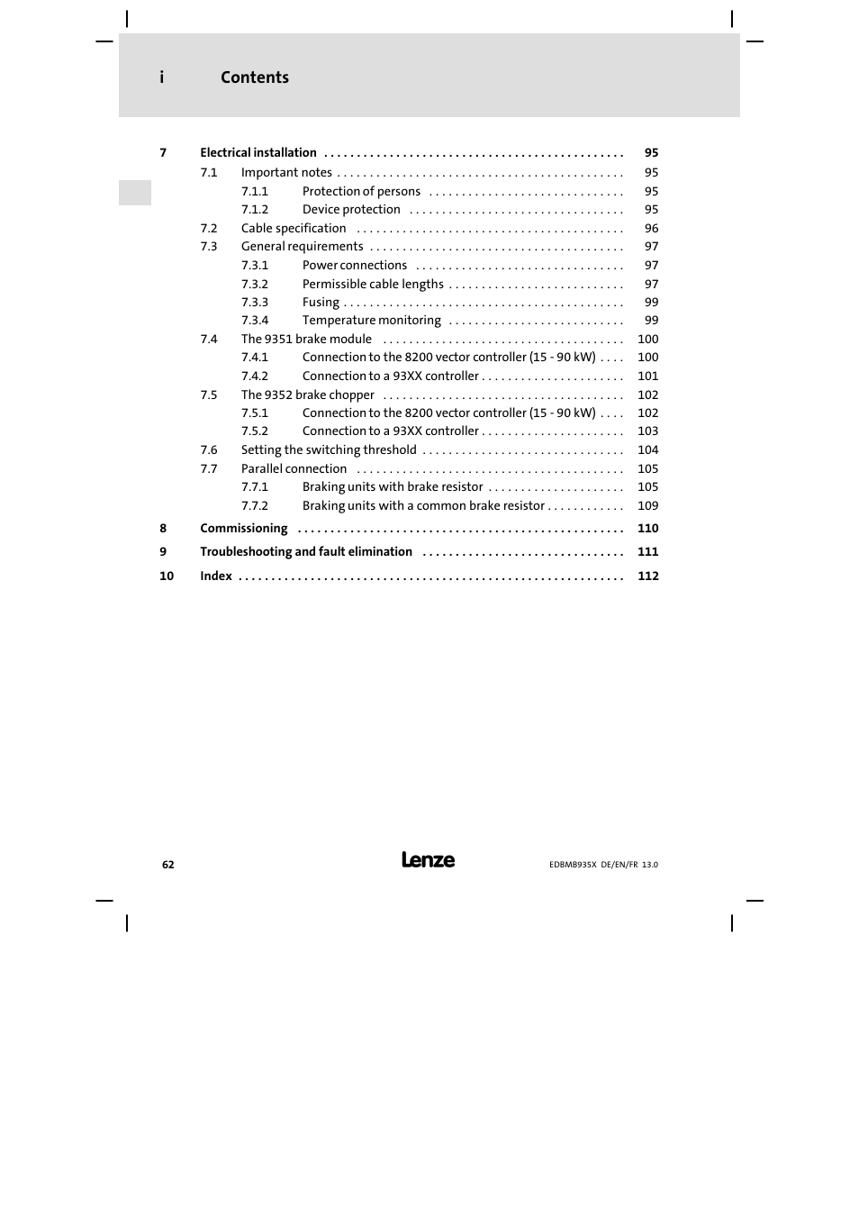 Contents i | Lenze EMB9352−C User Manual | Page 62 / 174