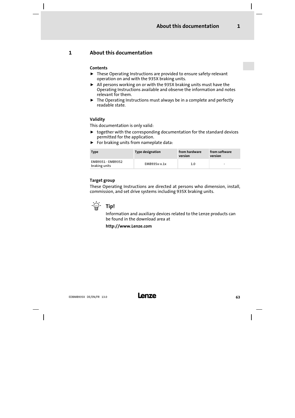 About this documentation | Lenze EMB9352−C User Manual | Page 63 / 174