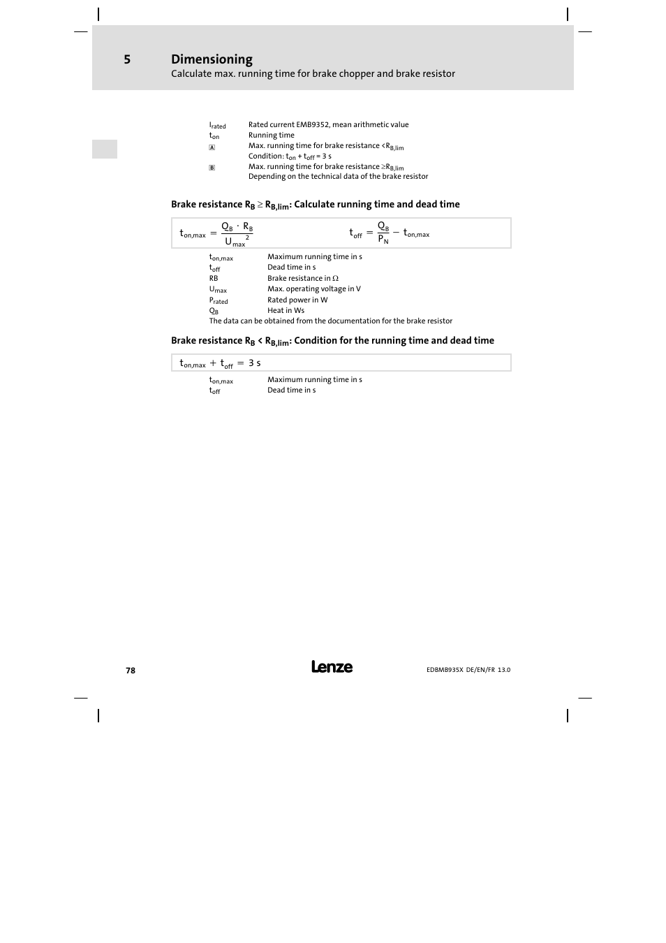 Dimensioning | Lenze EMB9352−C User Manual | Page 78 / 174