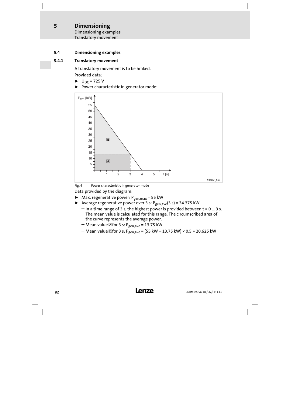Dimensioning examples, Translatory movement, Dimensioning | Lenze EMB9352−C User Manual | Page 82 / 174