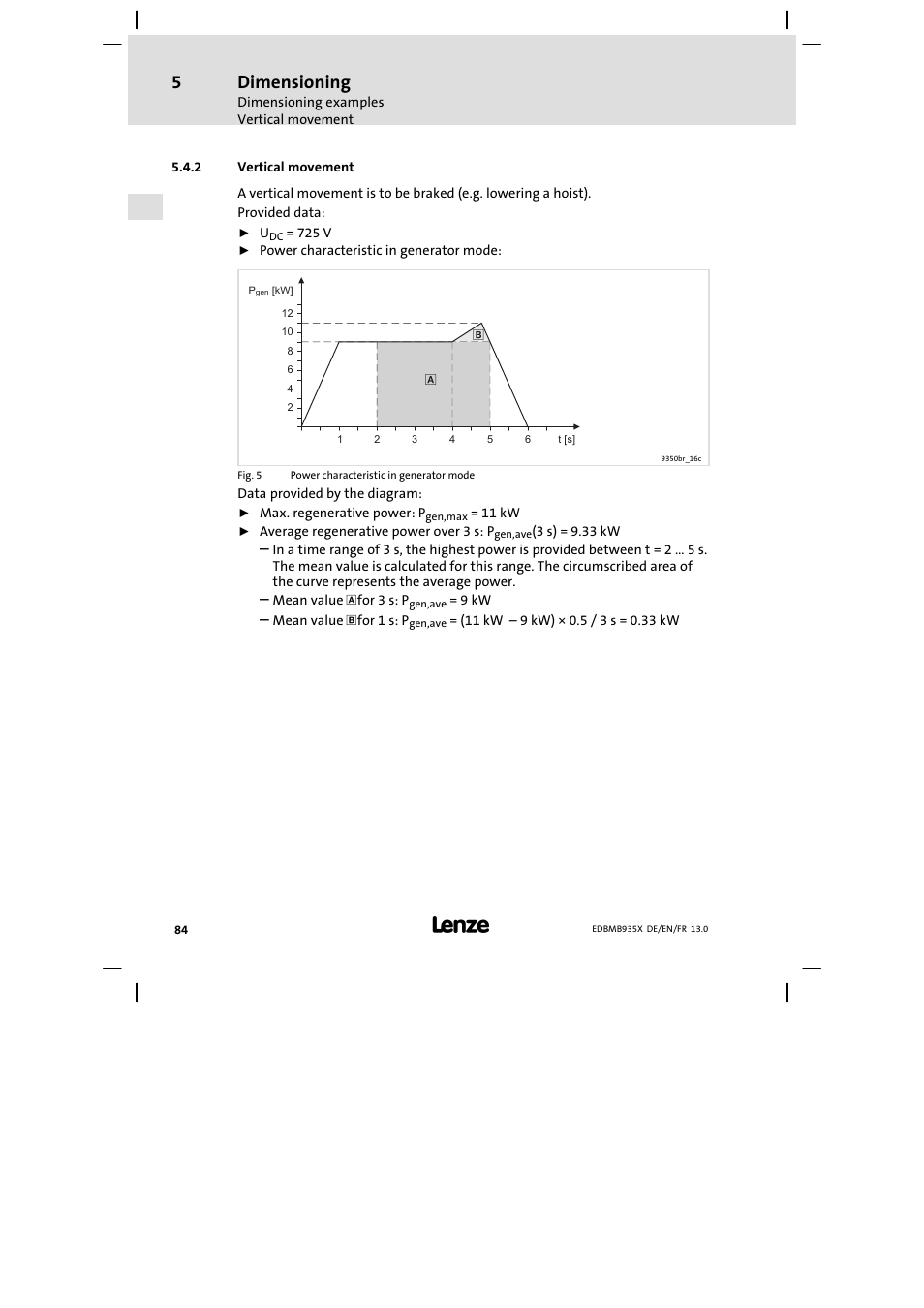 Vertical movement, Dimensioning | Lenze EMB9352−C User Manual | Page 84 / 174