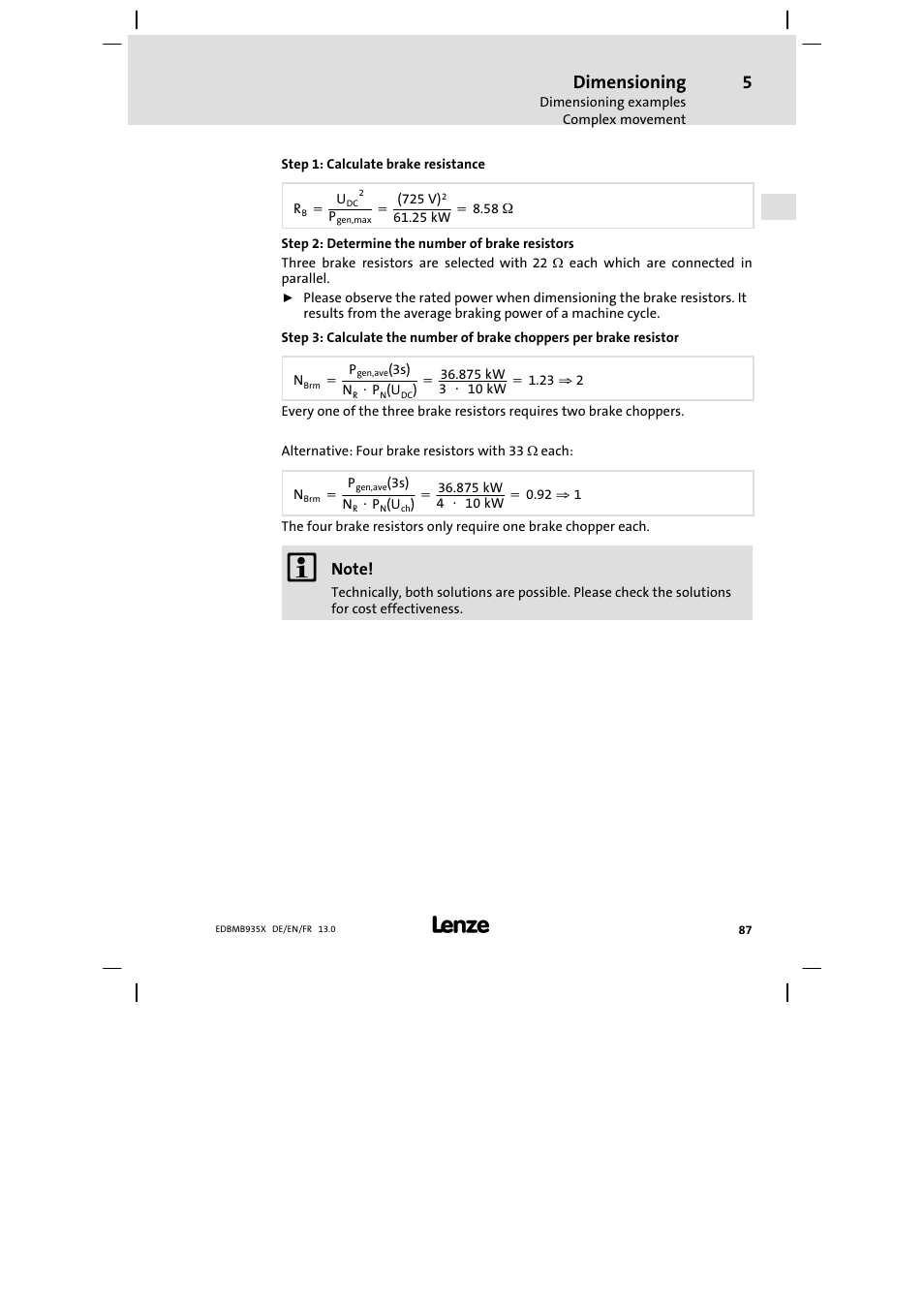 Dimensioning | Lenze EMB9352−C User Manual | Page 87 / 174