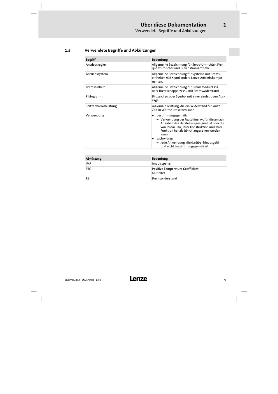Verwendete begriffe und abkürzungen, Über diese dokumentation | Lenze EMB9352−C User Manual | Page 9 / 174