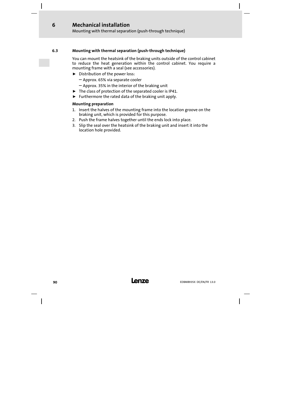 Technique") (see chapter 6.3), Mechanical installation | Lenze EMB9352−C User Manual | Page 90 / 174