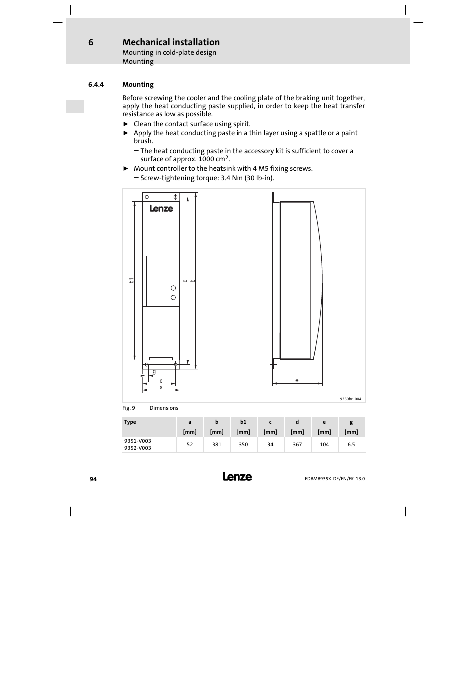 Mounting, Mechanical installation | Lenze EMB9352−C User Manual | Page 94 / 174