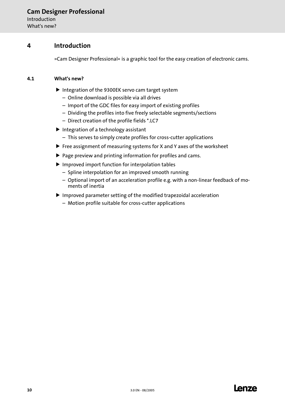 4 introduction, 1 what's new, Introduction | Cam designer professional, 4introduction | Lenze Cam Designer Professional User Manual | Page 10 / 53