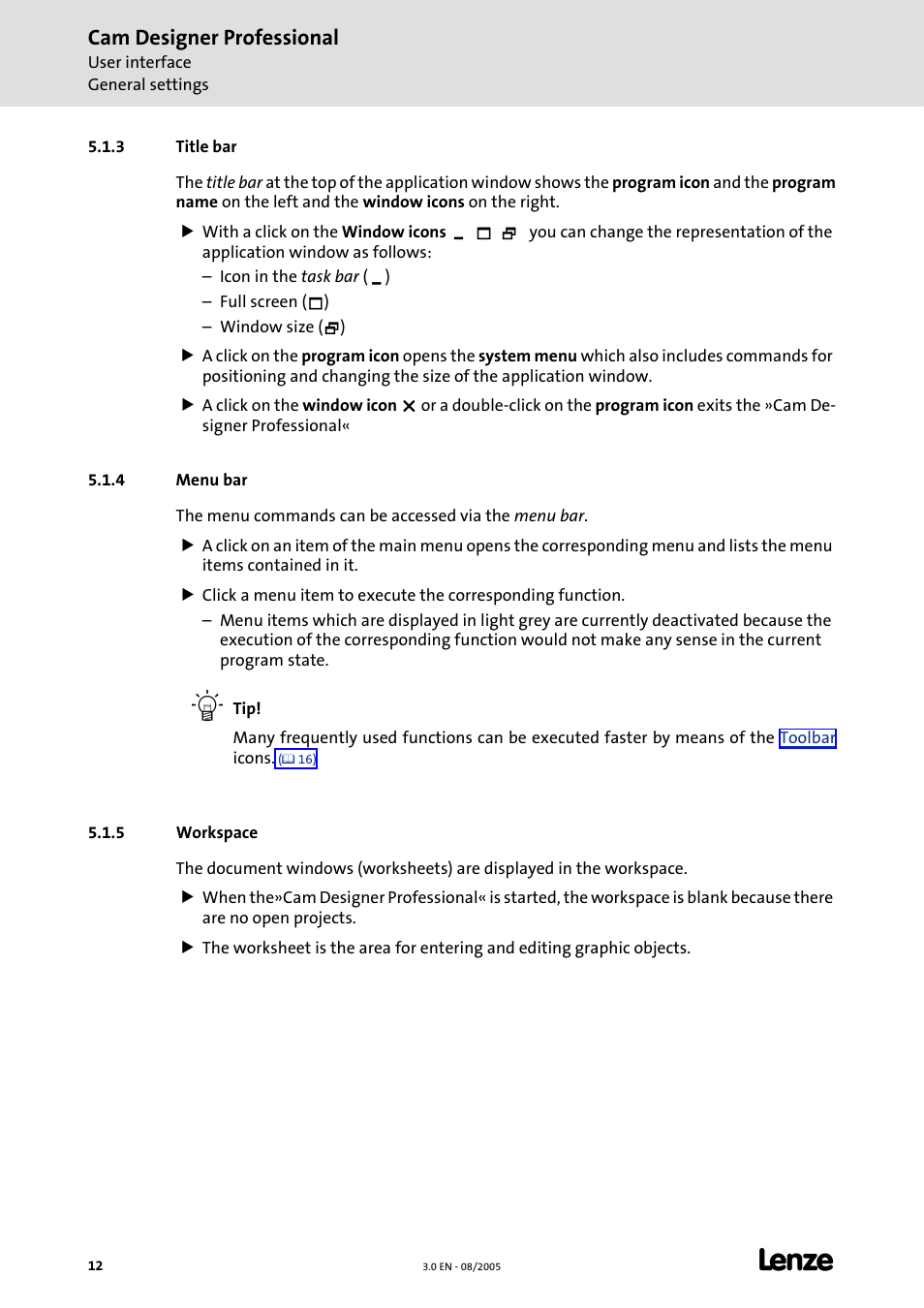 3 title bar, 4 menu bar, 5 workspace | Cam designer professional | Lenze Cam Designer Professional User Manual | Page 12 / 53