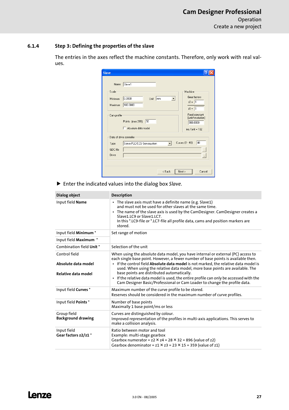 4 step 3: defining the properties of the slave, Cam designer professional | Lenze Cam Designer Professional User Manual | Page 27 / 53