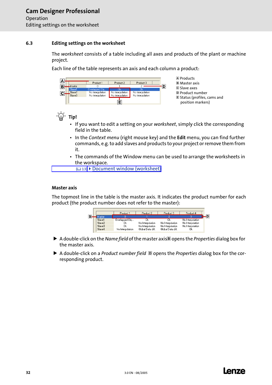 3 editing settings on the worksheet, Cam designer professional | Lenze Cam Designer Professional User Manual | Page 32 / 53