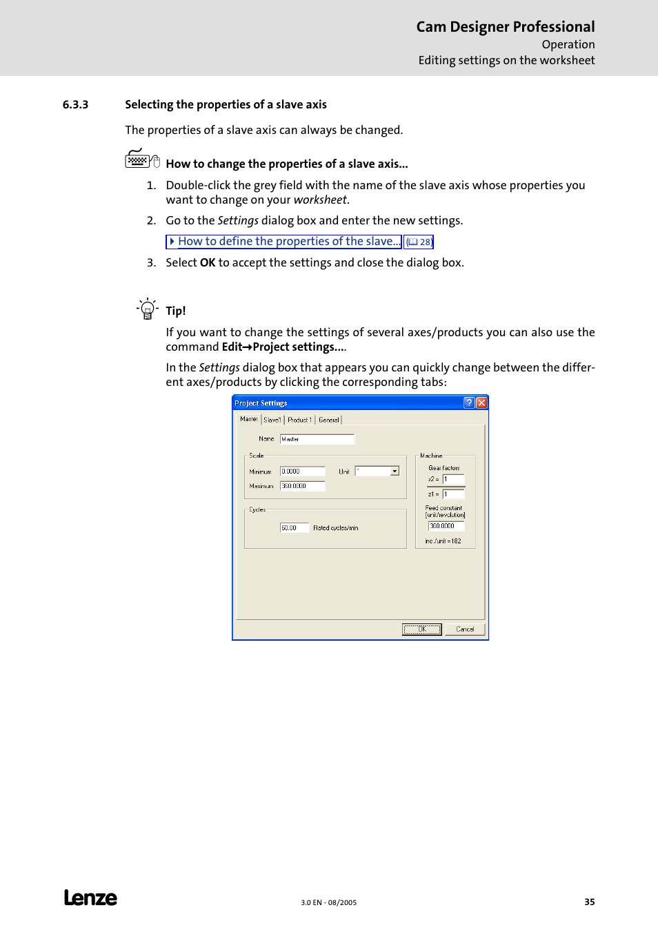 3 selecting the properties of a slave axis | Lenze Cam Designer Professional User Manual | Page 35 / 53