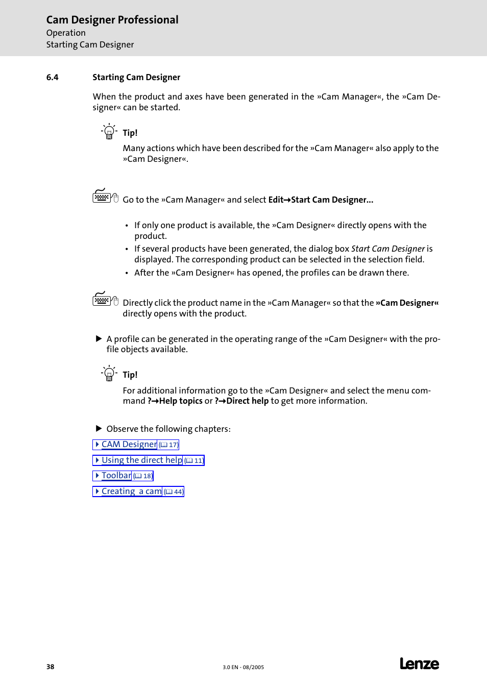 4 starting cam designer, Cam designer professional | Lenze Cam Designer Professional User Manual | Page 38 / 53