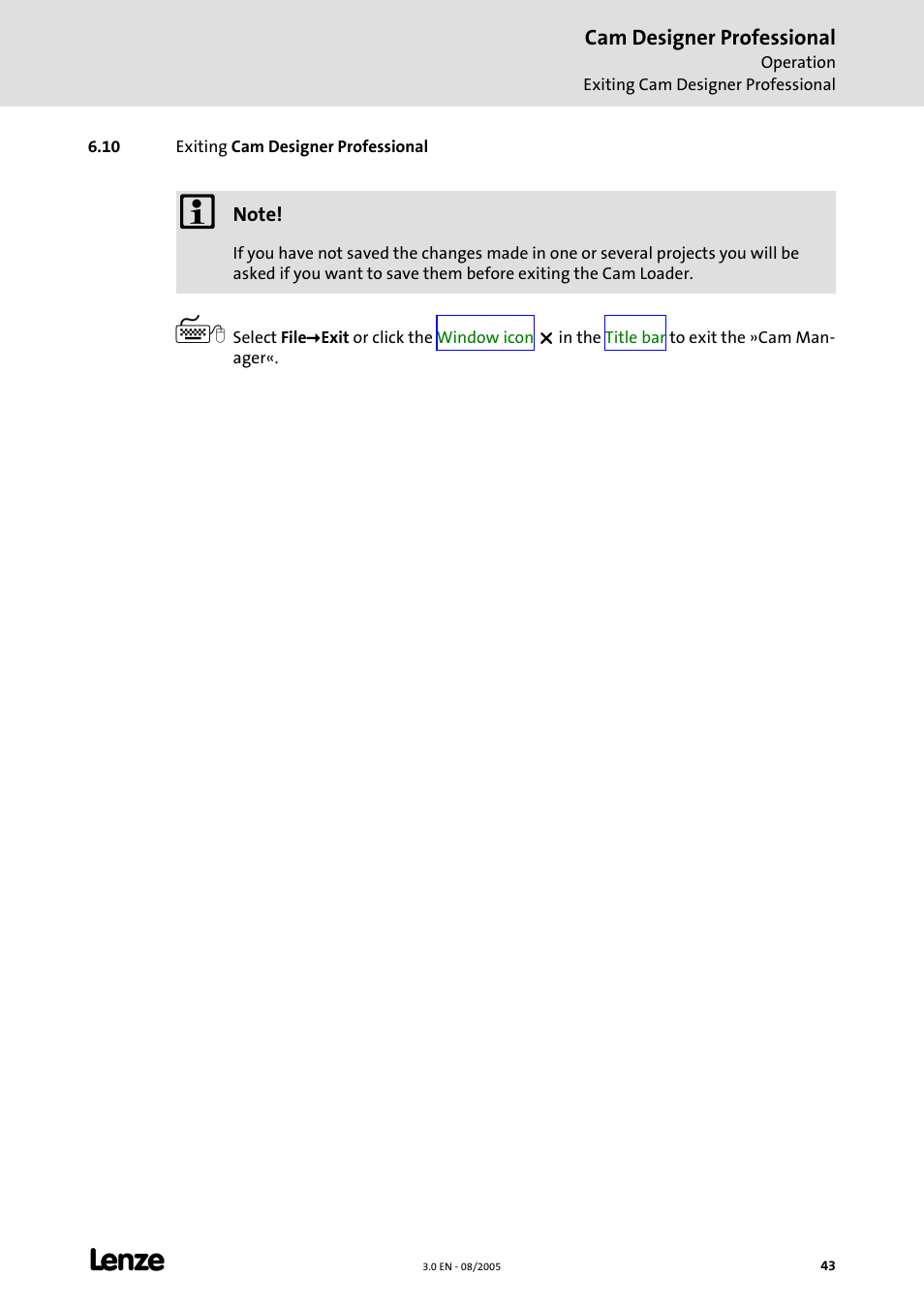 10 exiting cam designer professional | Lenze Cam Designer Professional User Manual | Page 43 / 53