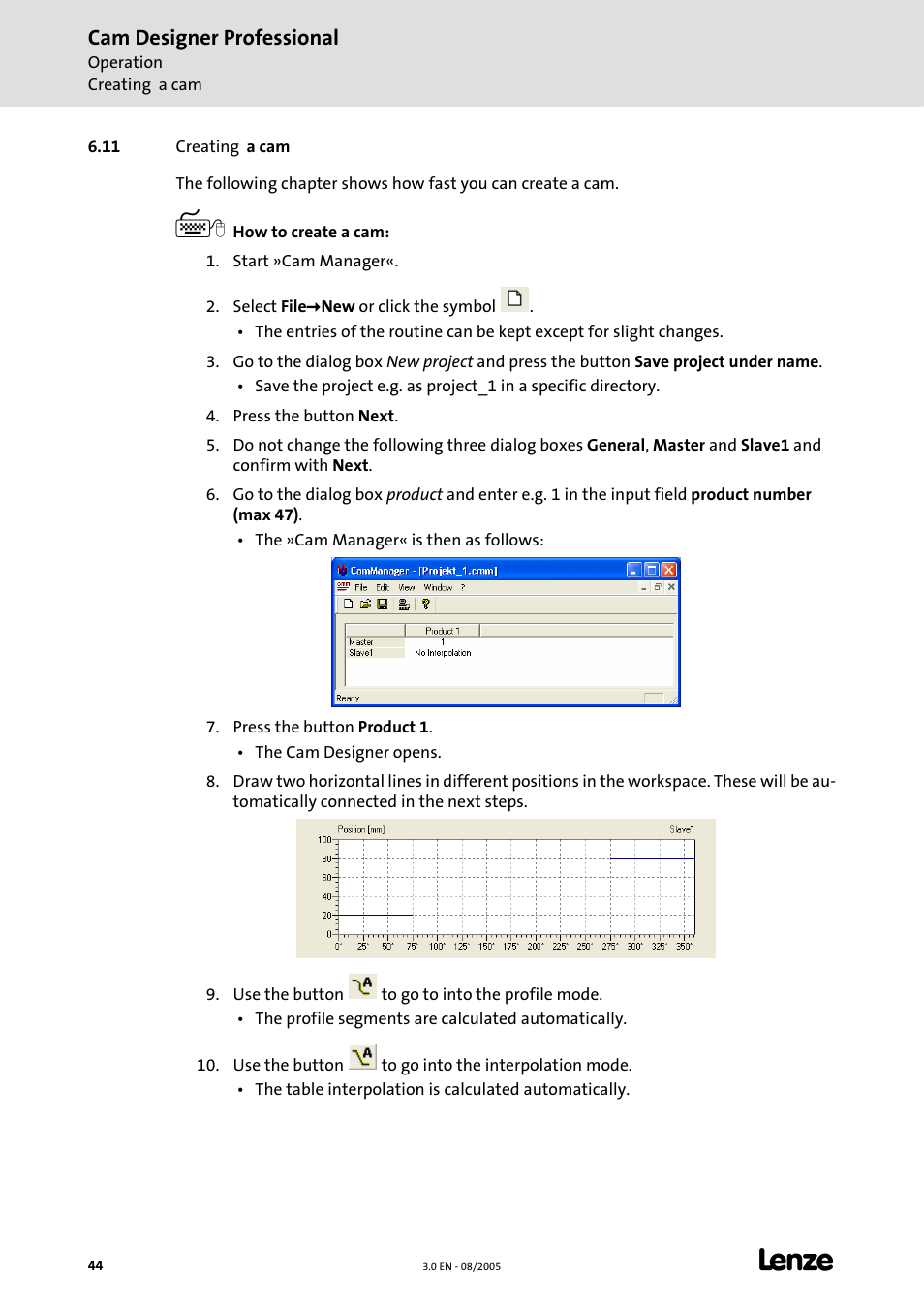 11 creating a cam, Creating a cam, Cam designer professional | Lenze Cam Designer Professional User Manual | Page 44 / 53