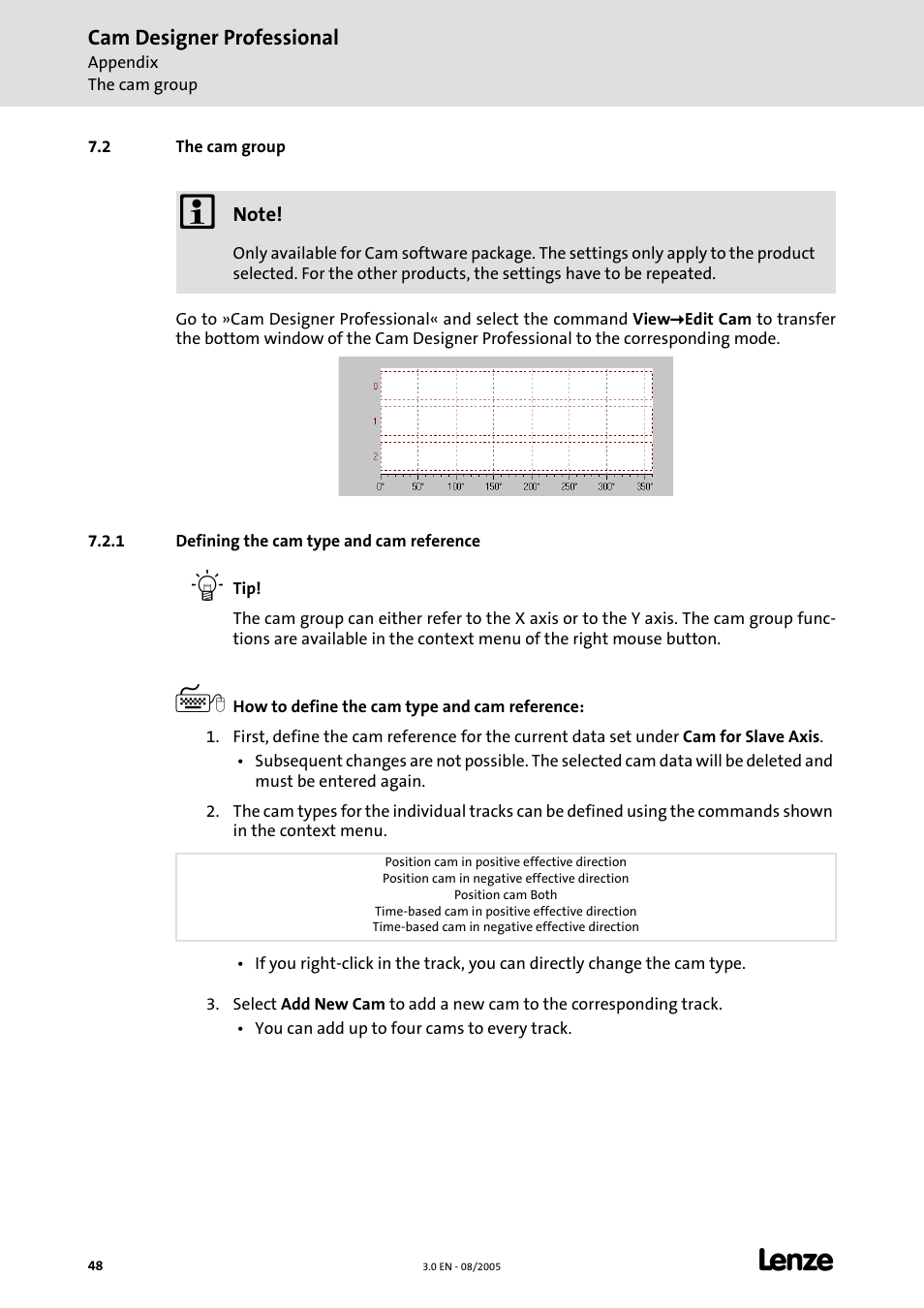 2 the cam group, 1 defining the cam type and cam reference, Cam designer professional | Lenze Cam Designer Professional User Manual | Page 48 / 53