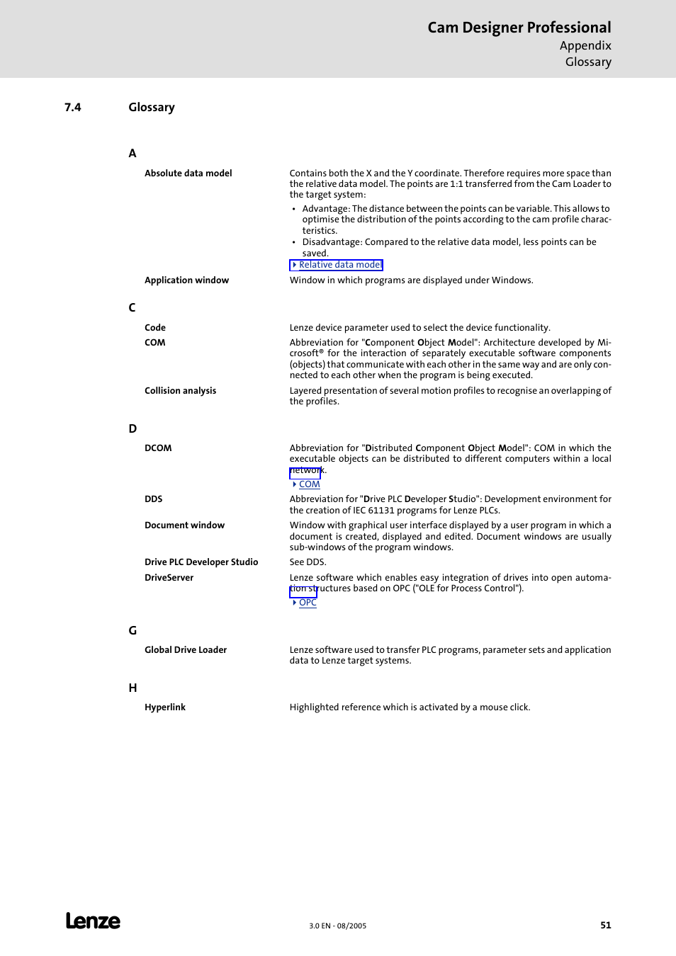 4 glossary, Driveserver, Window icon | Cam designer professional | Lenze Cam Designer Professional User Manual | Page 51 / 53