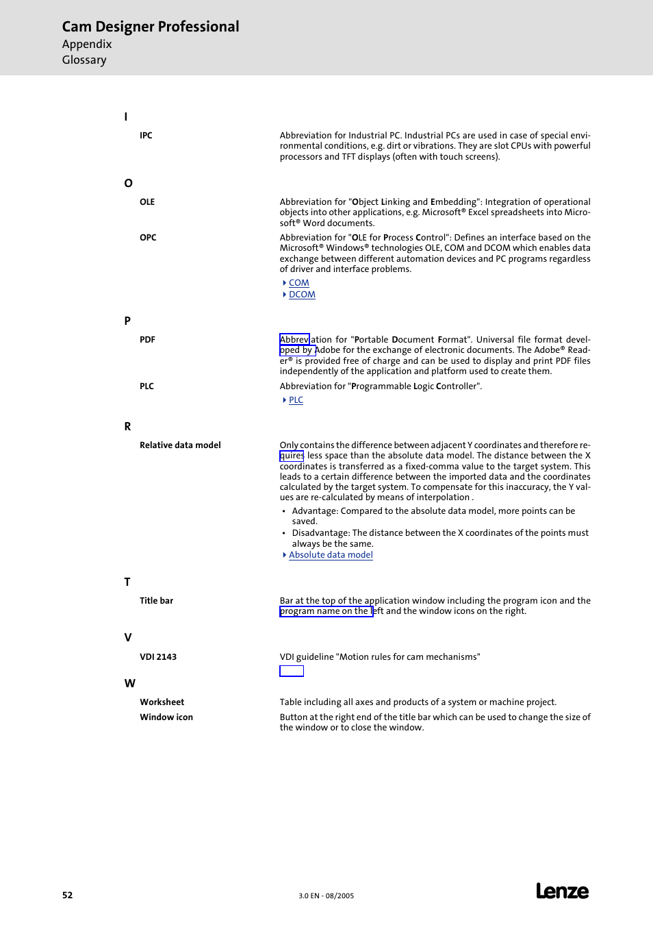 For process control, Title bar, To exit the »cam | Cam designer professional | Lenze Cam Designer Professional User Manual | Page 52 / 53