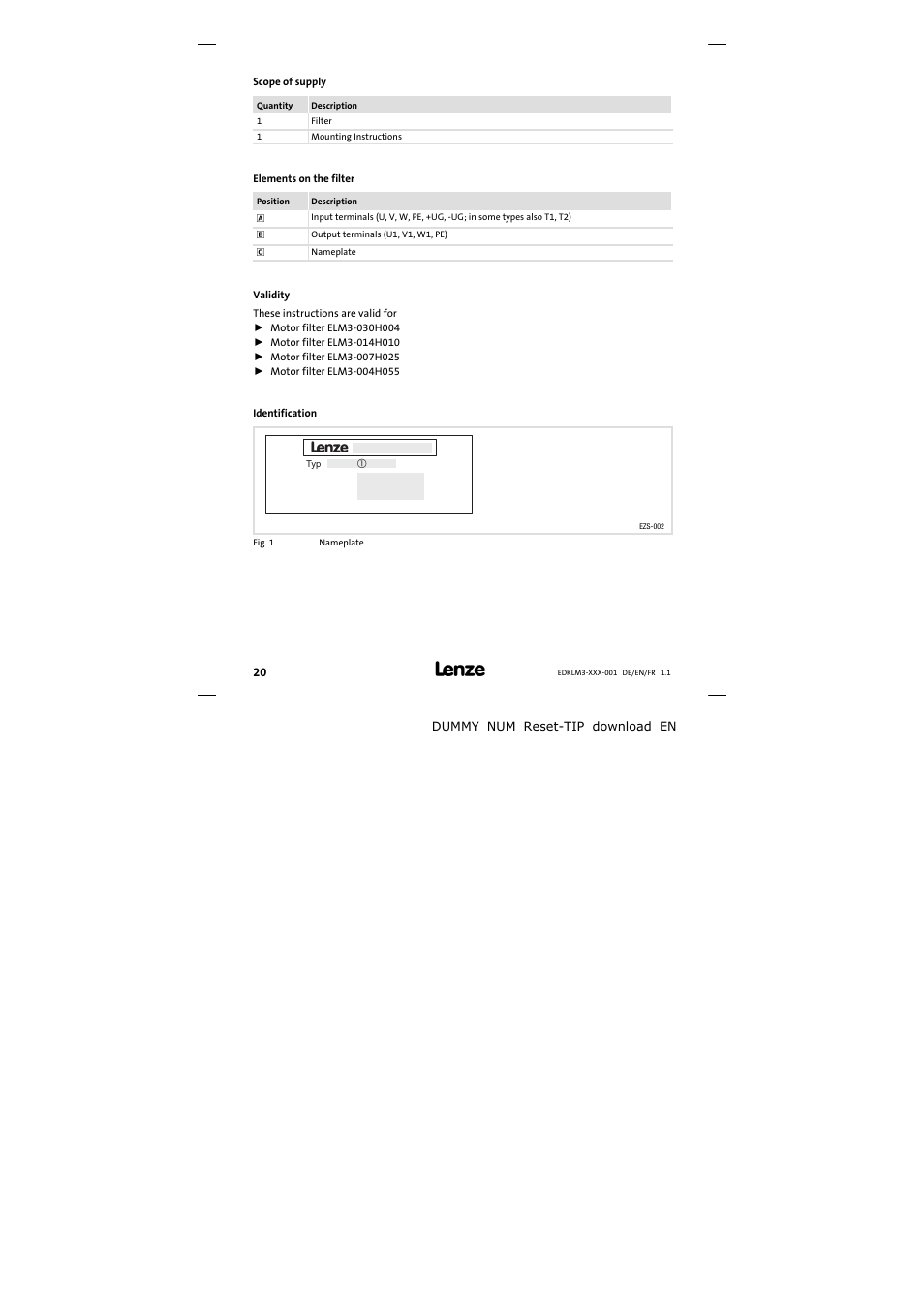 Scope of supply | Lenze ELM3−004H055 User Manual | Page 20 / 52