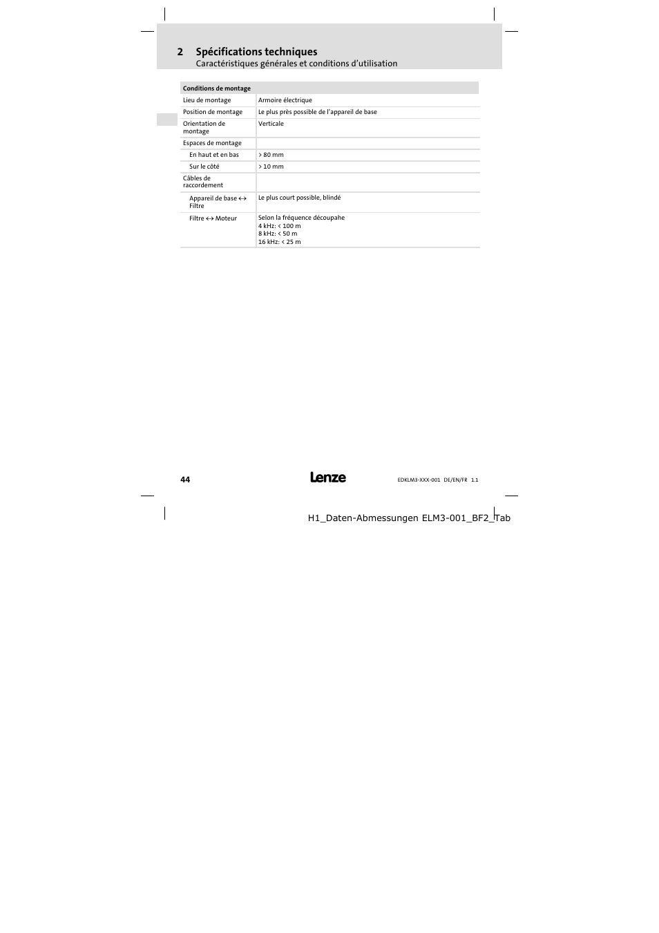 2spécifications techniques | Lenze ELM3−004H055 User Manual | Page 44 / 52