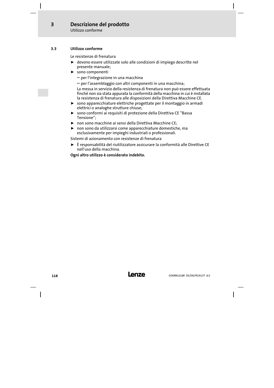 Utilizzo conforme, Descrizione del prodotto | Lenze ERBGxxxxxxxx User Manual | Page 118 / 134