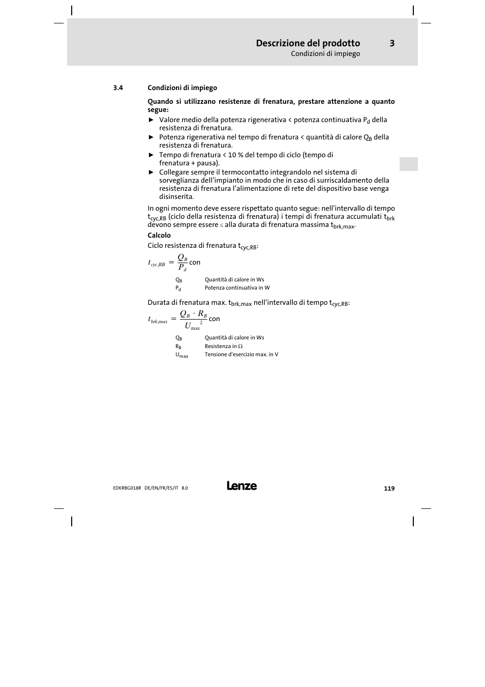 Condizioni di impiego, Descrizione del prodotto | Lenze ERBGxxxxxxxx User Manual | Page 119 / 134