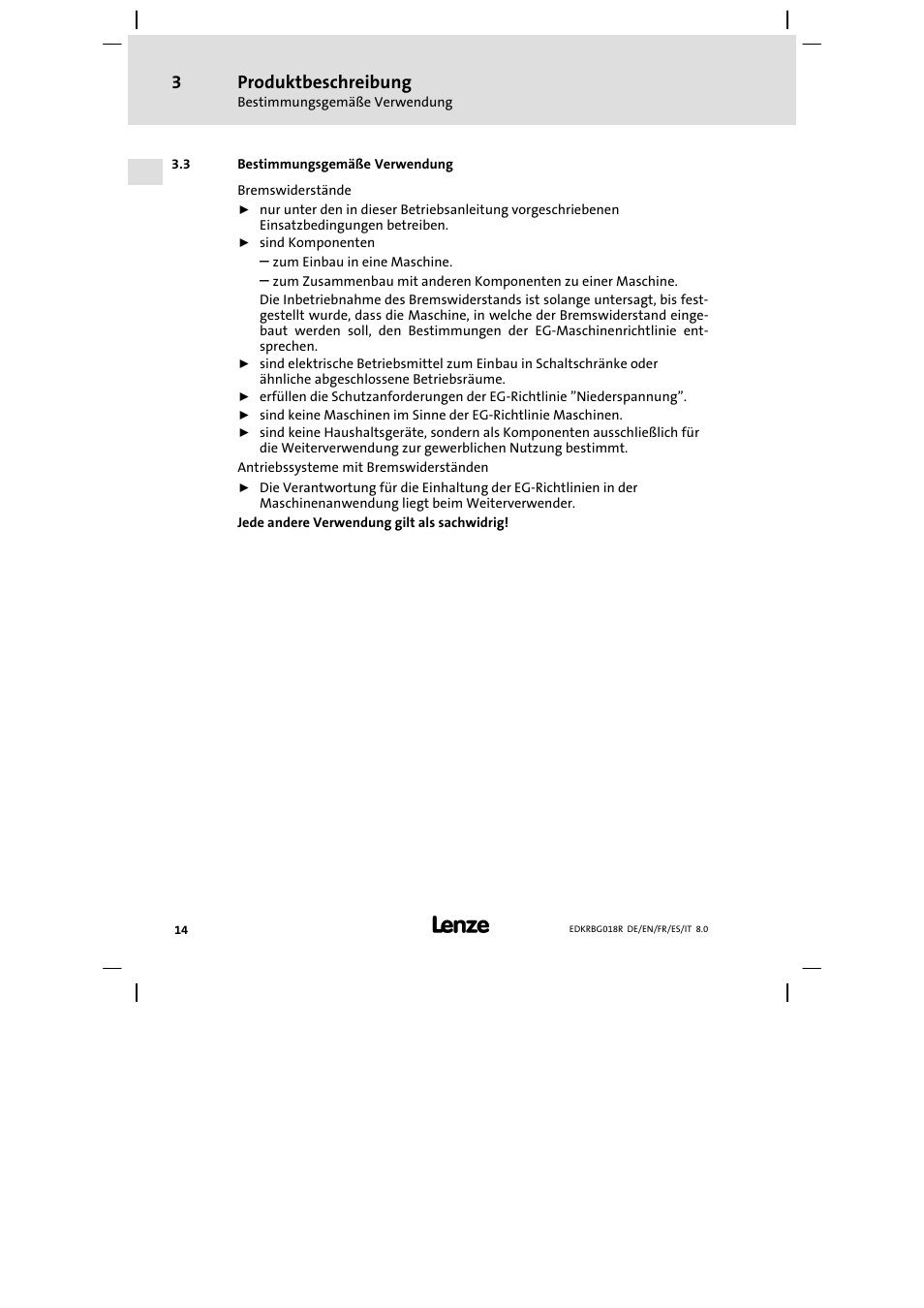 Bestimmungsgemäße verwendung, Produktbeschreibung | Lenze ERBGxxxxxxxx User Manual | Page 14 / 134