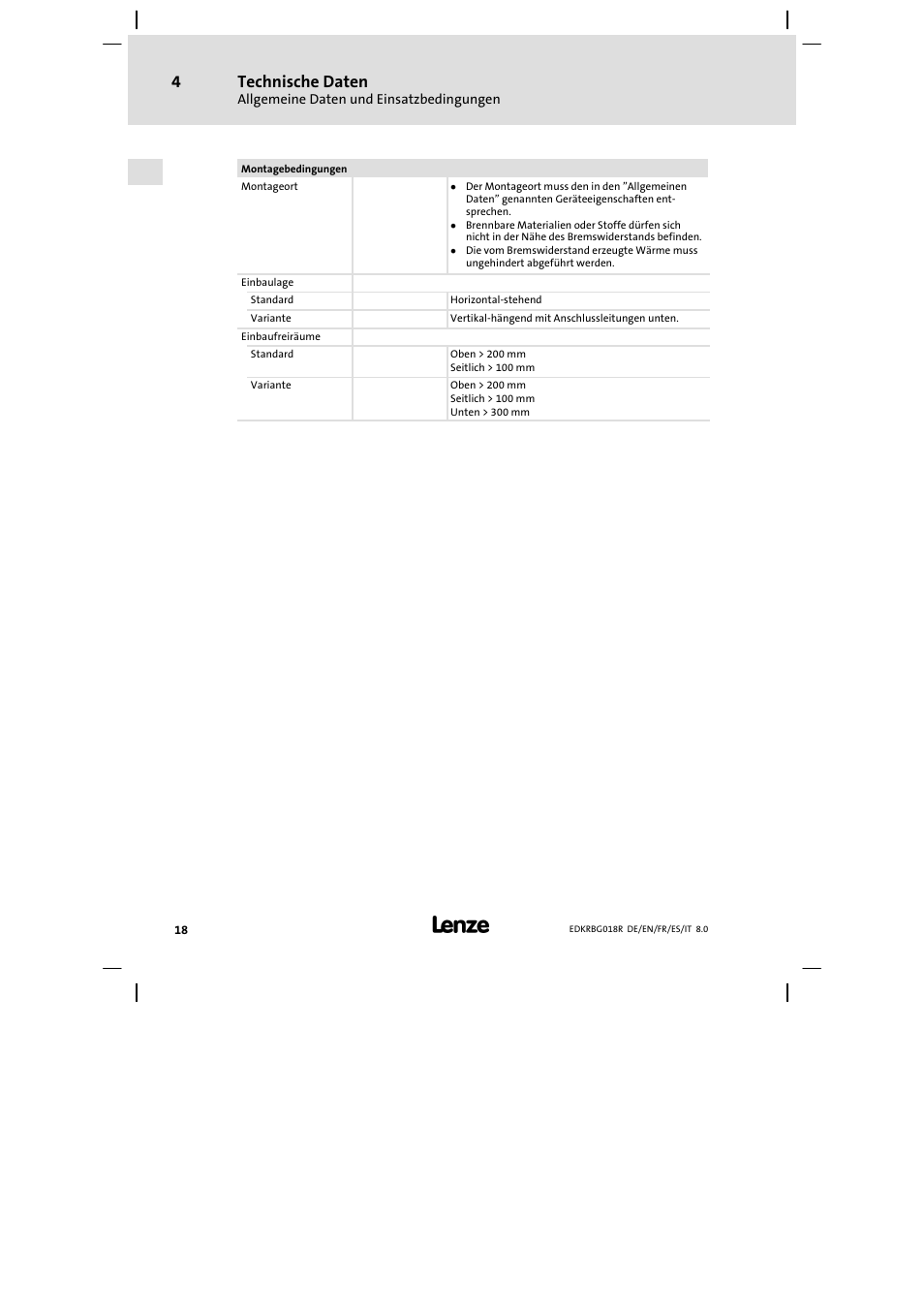 Technische daten | Lenze ERBGxxxxxxxx User Manual | Page 18 / 134