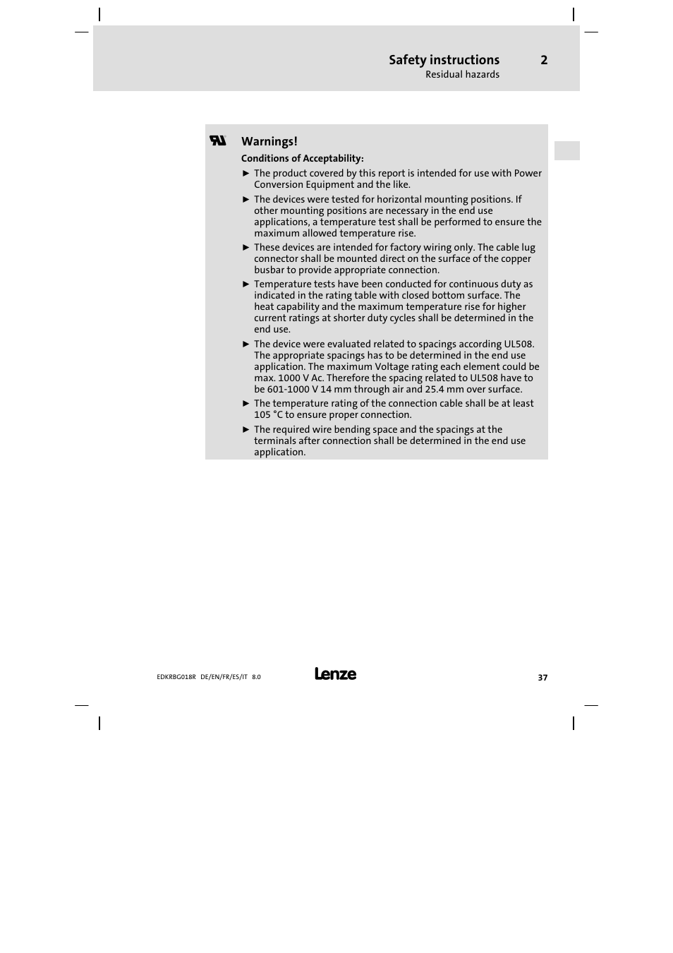 Safety instructions | Lenze ERBGxxxxxxxx User Manual | Page 37 / 134
