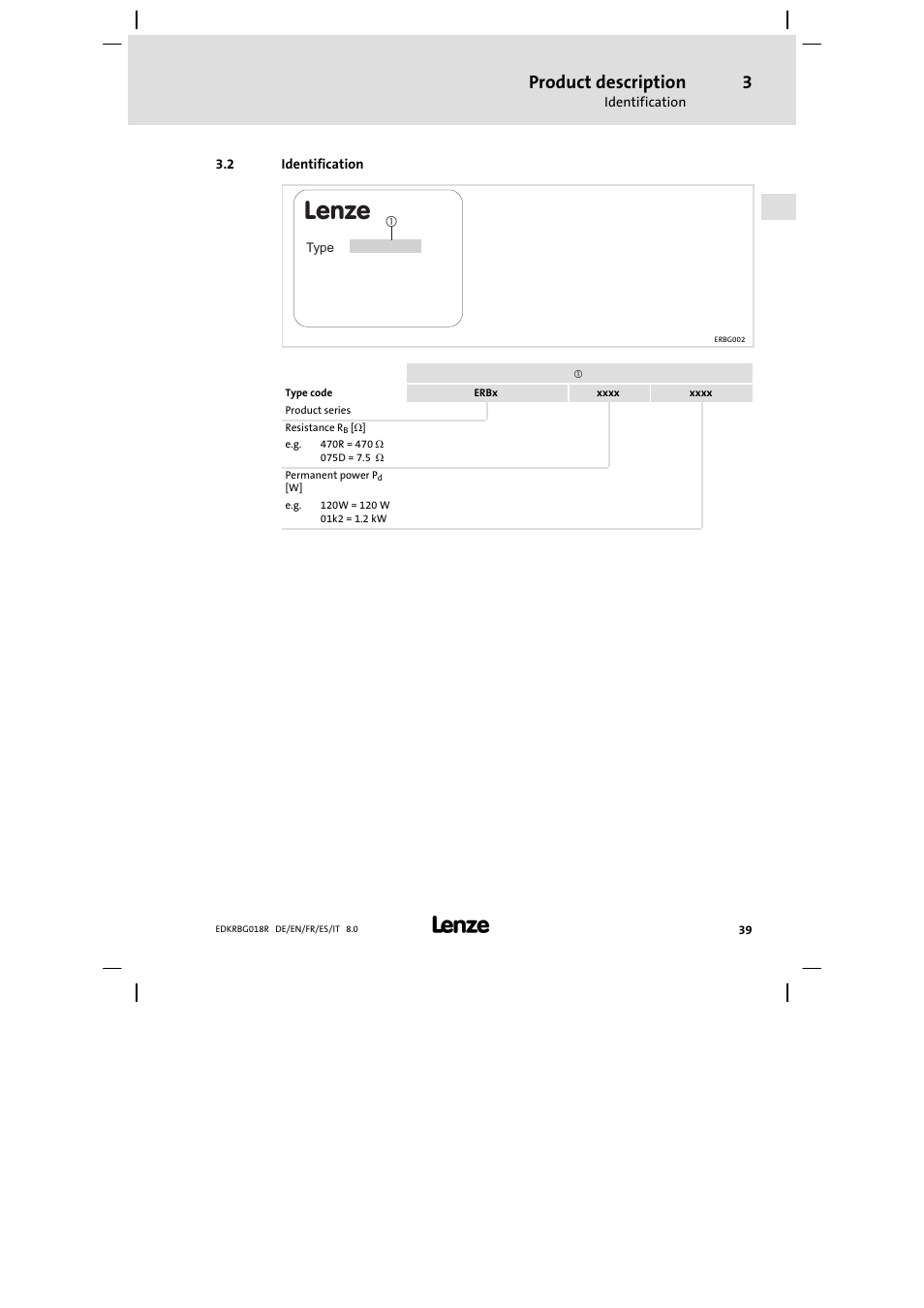 Identification, Lenze, Product description | Lenze ERBGxxxxxxxx User Manual | Page 39 / 134