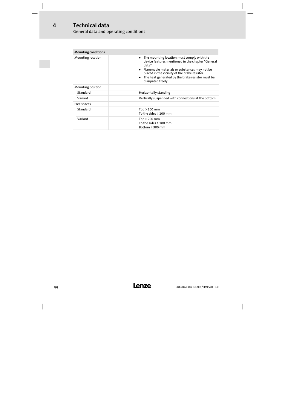Technical data | Lenze ERBGxxxxxxxx User Manual | Page 44 / 134