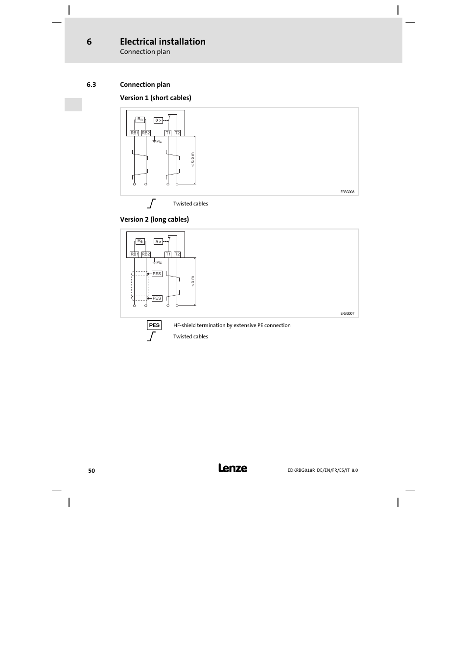 Connection plan, Electrical installation | Lenze ERBGxxxxxxxx User Manual | Page 50 / 134