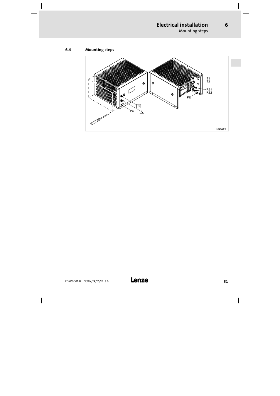Mounting steps | Lenze ERBGxxxxxxxx User Manual | Page 51 / 134