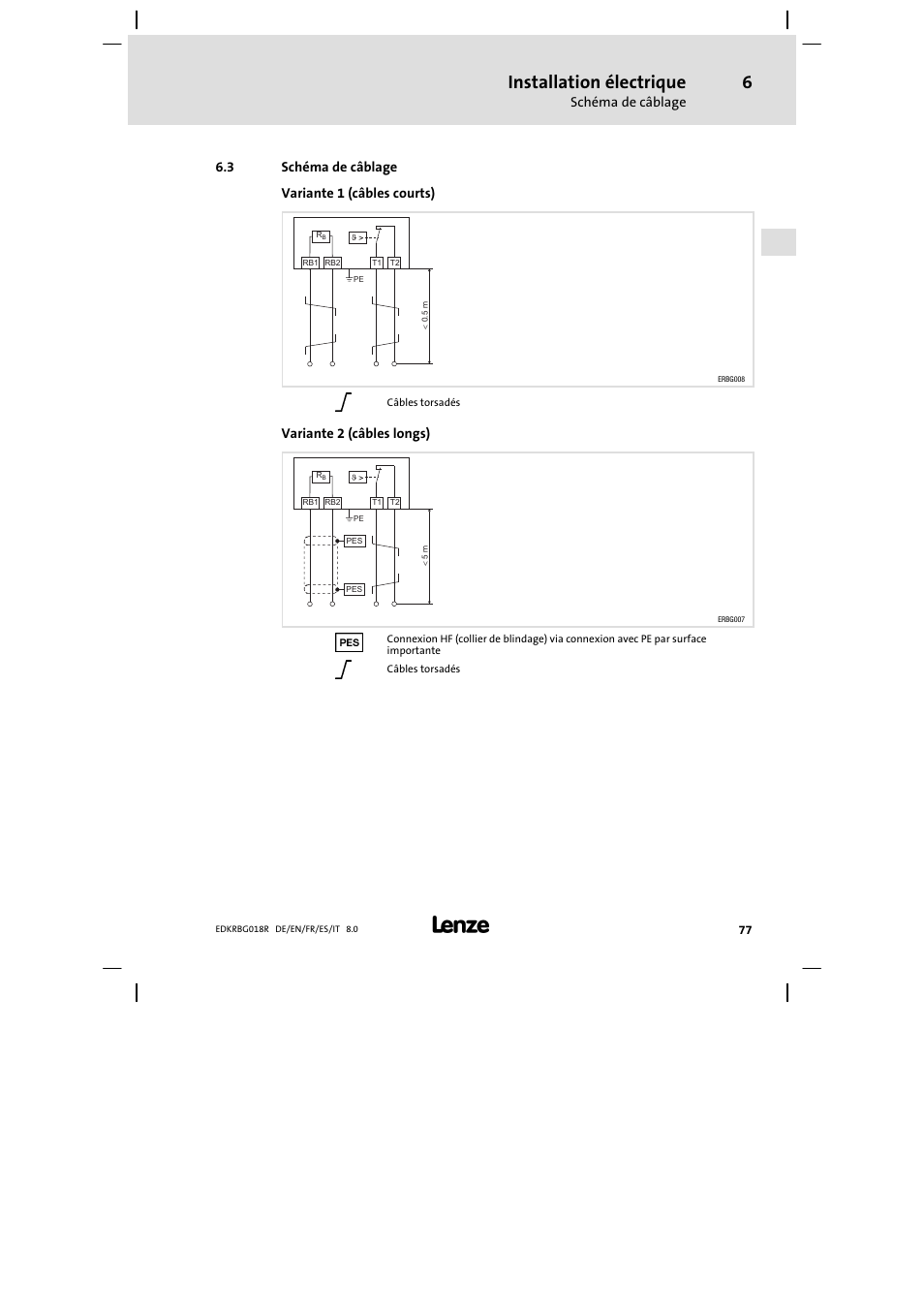 Schéma de câblage, Installation électrique | Lenze ERBGxxxxxxxx User Manual | Page 77 / 134