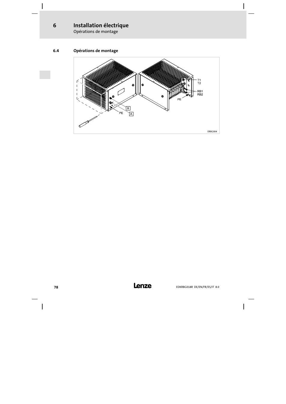 Opérations de montage | Lenze ERBGxxxxxxxx User Manual | Page 78 / 134