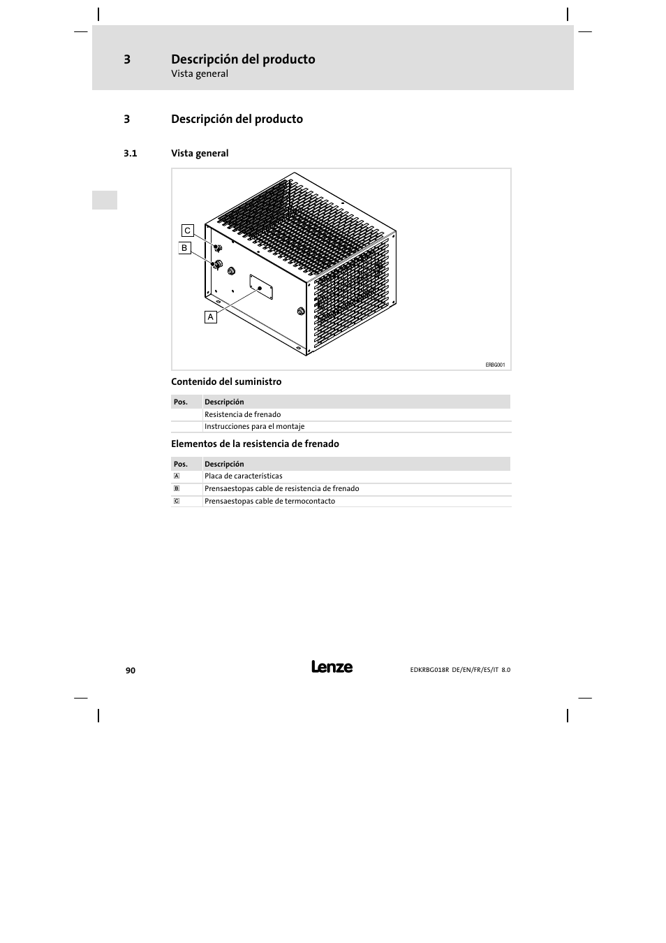 Descripción del producto, Vista general | Lenze ERBGxxxxxxxx User Manual | Page 90 / 134