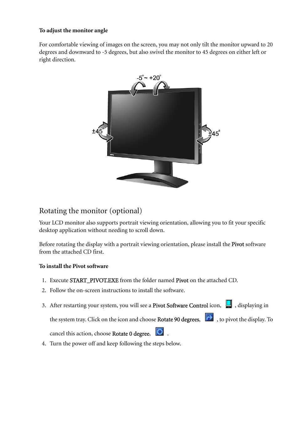 Rotating the monitor (optional) | BenQ FP241W User Manual | Page 13 / 46