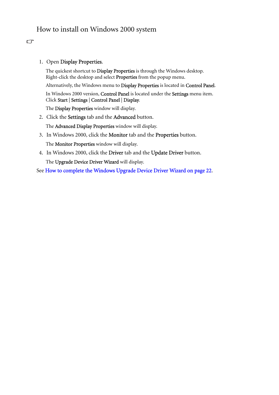 How to install on windows 2000 system | BenQ FP241W User Manual | Page 21 / 46