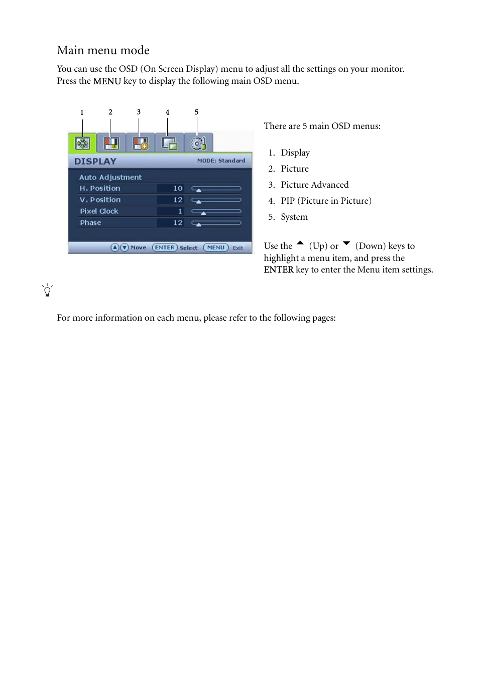 Main menu mode | BenQ FP241W User Manual | Page 32 / 46