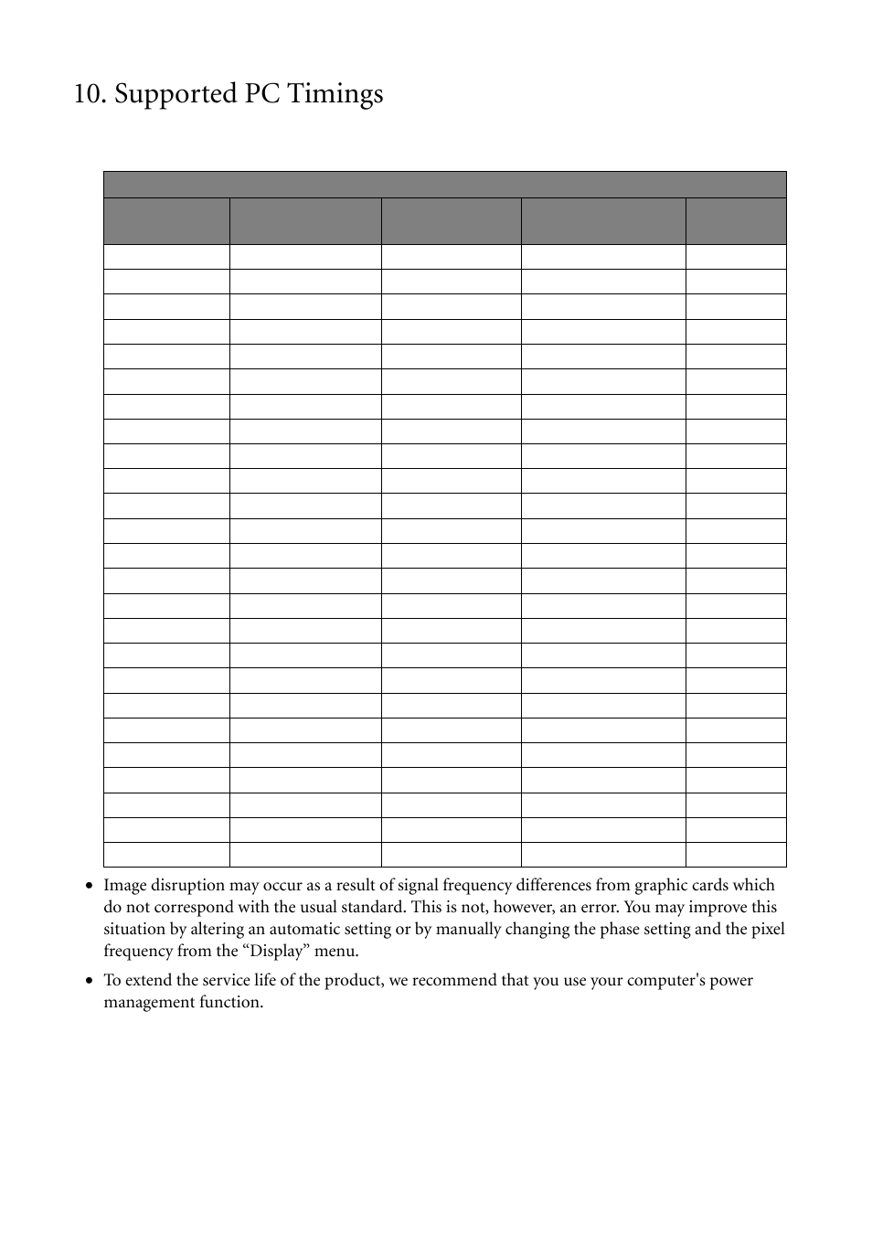 Supported pc timings | BenQ FP241W User Manual | Page 44 / 46