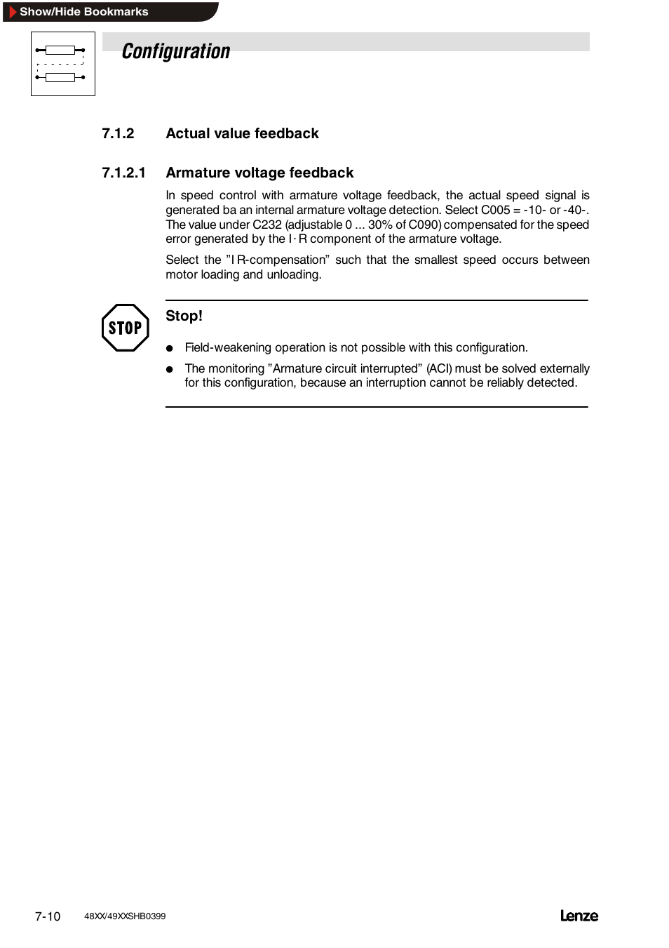 2 actual value feedback, 1 armature voltage feedback, Actual value feedback | Armature voltage feedback, Configuration | Lenze EDS4900U-REG User Manual | Page 101 / 342