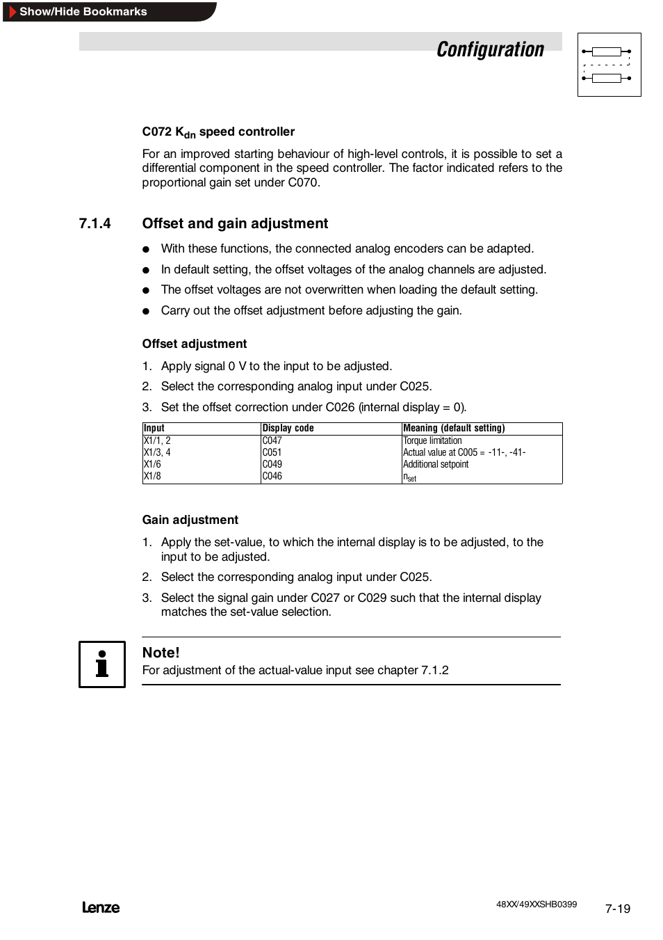 4 offset and gain adjustment, Configuration | Lenze EDS4900U-REG User Manual | Page 110 / 342