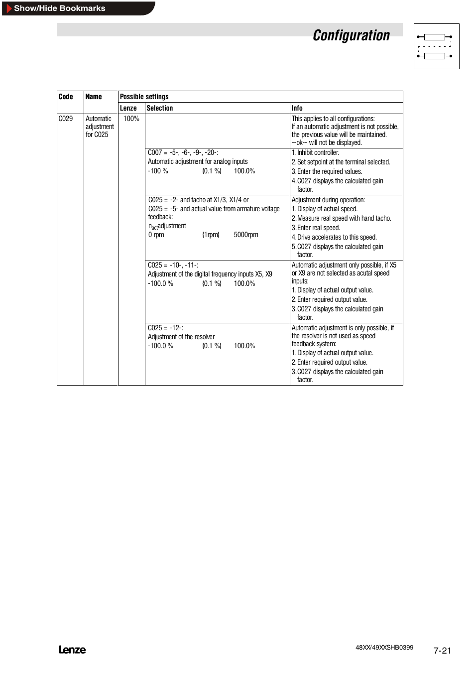 Frei belegbare “analoge” eingänge (fae), Configuration | Lenze EDS4900U-REG User Manual | Page 112 / 342