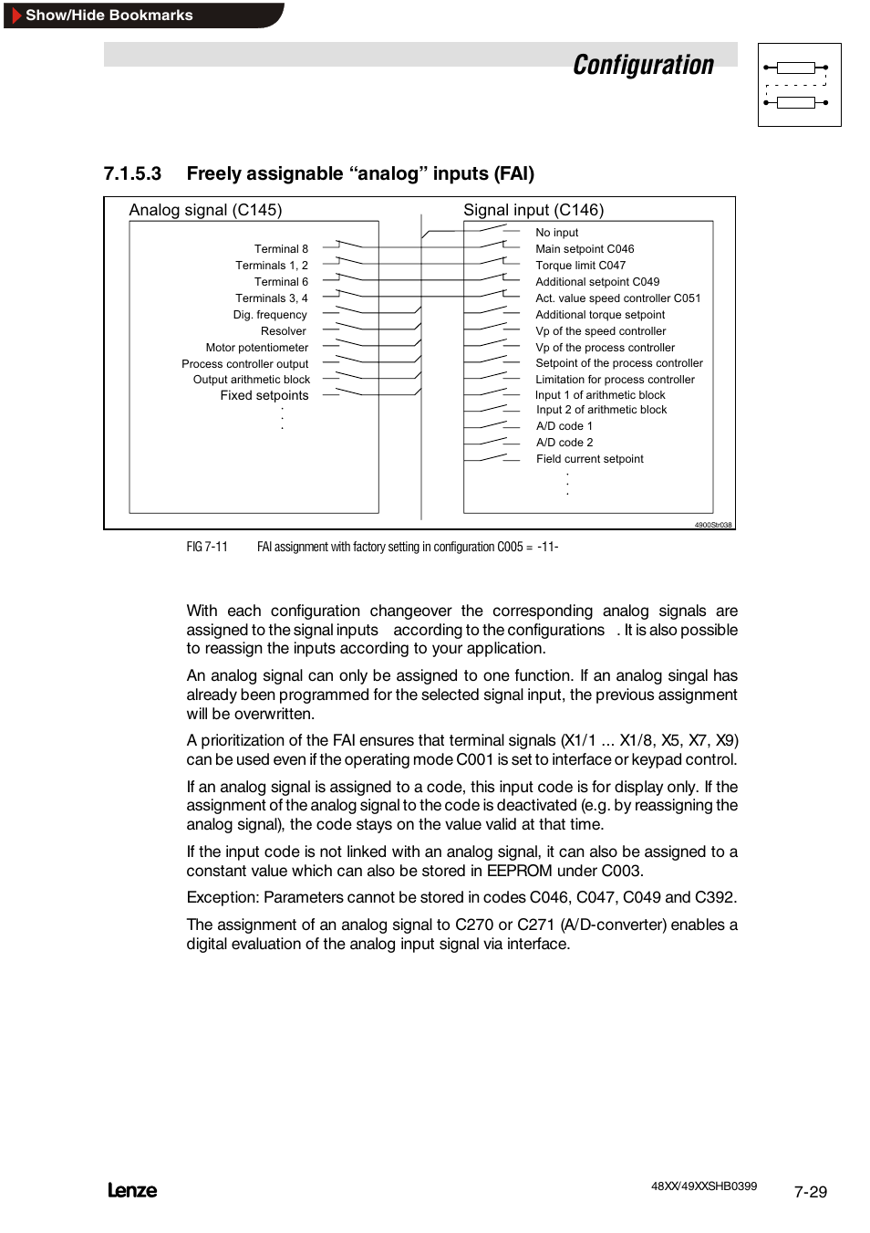 3 freely assignable "analog" outputs (fa), Torque control with speed limitation, Configuration | 3 freely assignable “analog” inputs (fai) | Lenze EDS4900U-REG User Manual | Page 120 / 342