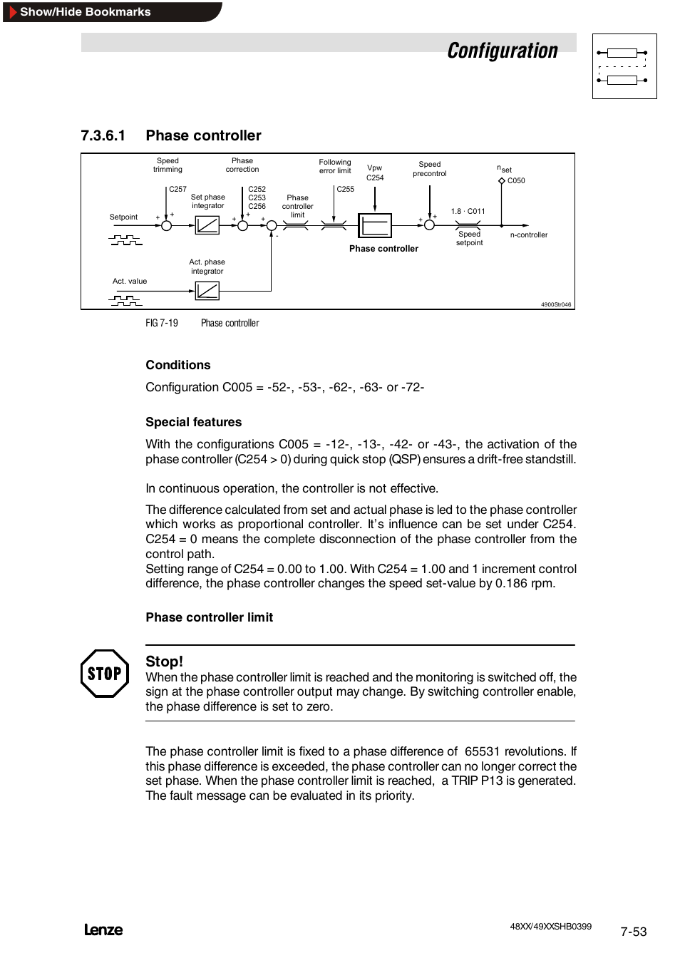 1 phase controller, 4q / 2q changeover, Configuration | Stop | Lenze EDS4900U-REG User Manual | Page 144 / 342