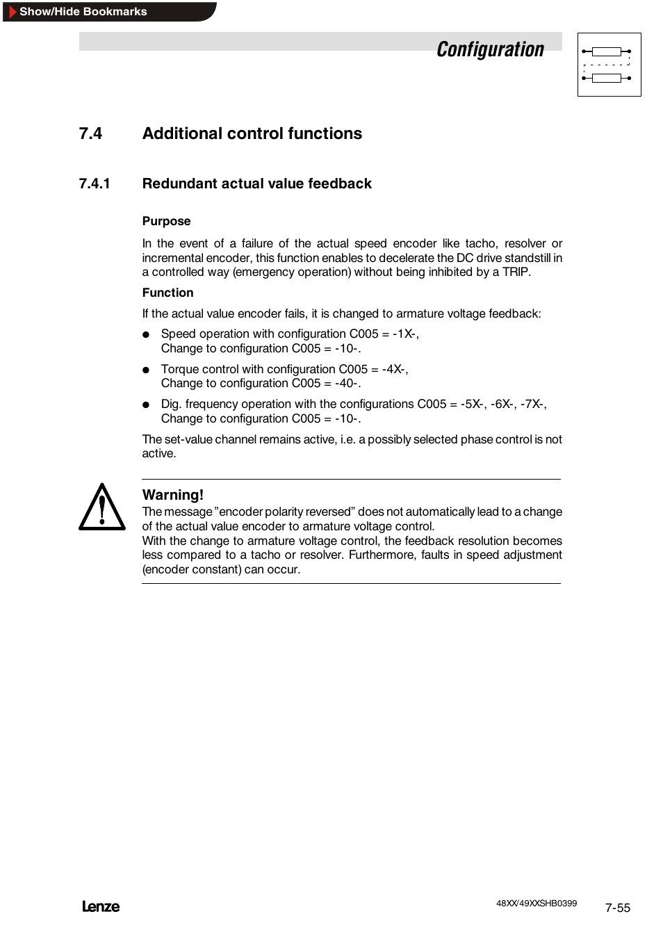 4 additional control functions, 1 redunant actual value feedback, Control of a holding brake | Configuration | Lenze EDS4900U-REG User Manual | Page 146 / 342