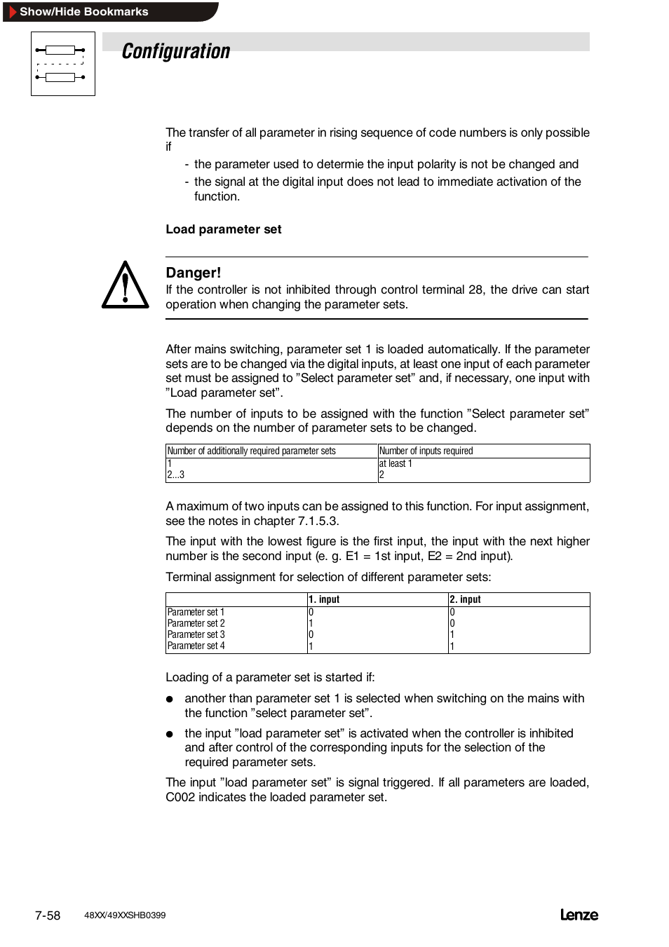 Open brake (release), Configuration, Danger | Lenze EDS4900U-REG User Manual | Page 149 / 342