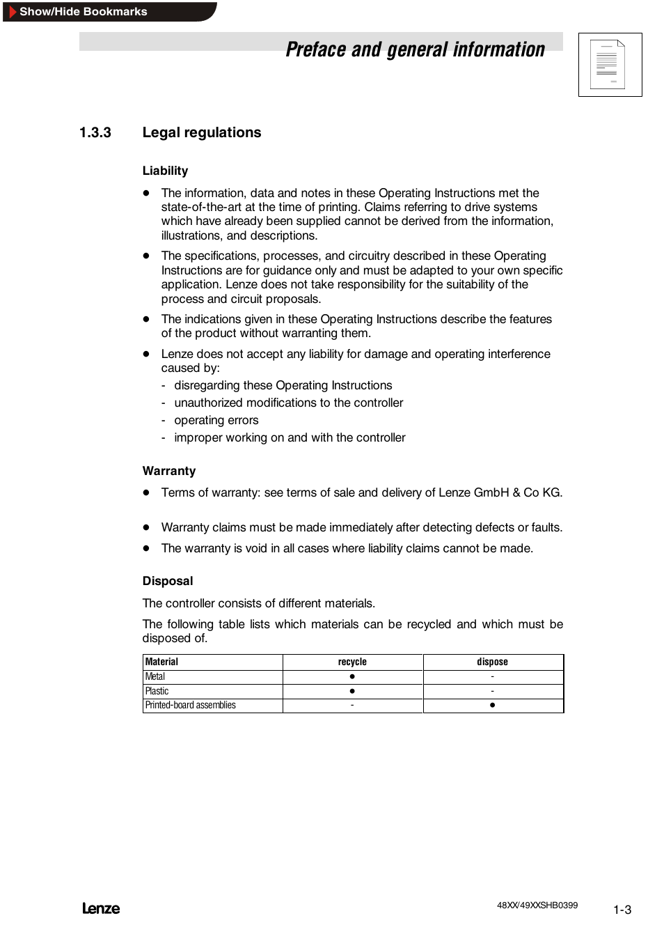 3 legal regulations, Legal regulations, Preface and general information | Lenze EDS4900U-REG User Manual | Page 15 / 342